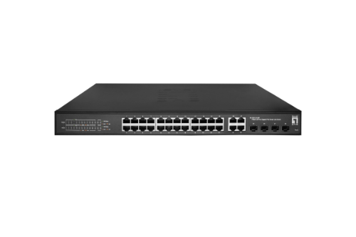 LevelOne Hilbert 28-Port Gigabit PoE Smart Lite Switch, 24 PoE Outputs, 4 x Gigabit SFP/RJ45 Combo, 802.3at/af PoE, 380W PoE Power Budget