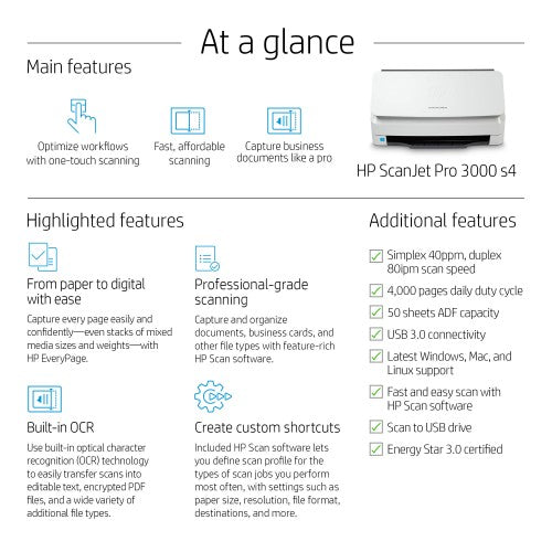 HP ScanJet Pro 3000 s4 Sheet-fed scanner 600 x 600 DPI A4 Black, White