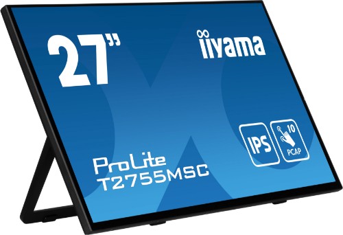 iiyama ProLite 27” Optical Bonded PCAP 10pt touchscreen monitor with IPS panel technology, edge-to-edge glass design, anti-fingerprint coating and a flexible stand