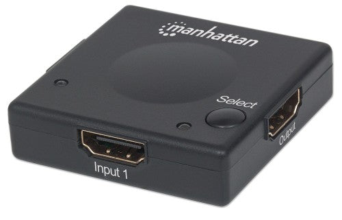 Manhattan HDMI Switch 2-Port, 1080p, Connects x2 HDMI sources to x1 display, Automatic and Manual Switching (via button), No external power required, Black, Three Year Warranty