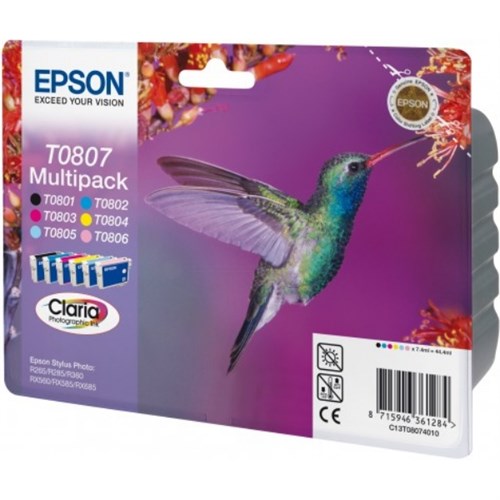 Epson C13T08074011/T0807 Ink cartridge multi pack Bk,C,M,Y,LC,LM, 6x220 pages 6x7,4ml Pack=6 for Epson Stylus Photo P 50/PX/PX 730/R 265