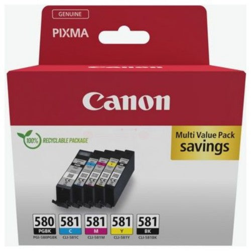 Canon 2078C007/PGI-580CLI-581 Ink cartridge multi pack 2x Bk + 1x C,M,Y 1x 200/1505/256/237/257 Pg Pack=5 for Canon Pixma TS 6150/8150