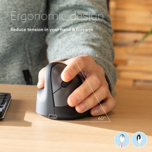 R-Go Tools Ergonomic mouse R-Go HE Break with break software, medium (hand size 165-185 mm), left-handed, Bluetooth, black