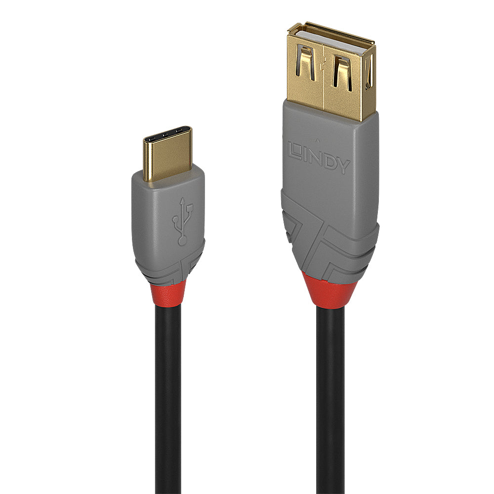 Lindy 0.15m USB 2.0 Type C to A Adapter Cable, Anthra Line