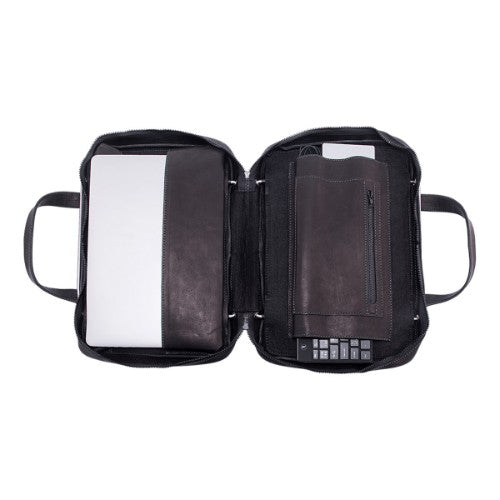 R-Go Tools Laptop bag R-Go Viva, full-grain leather, with integrated laptop stand, shoulder strap, 15.6-inch, black