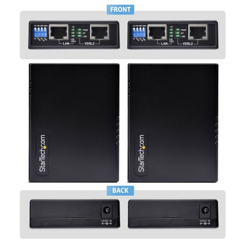StarTech.com VDSL2 Ethernet Extender Kit over Single Pair Wire, Up to 0.6mi (1km) Long Range LAN Repeater over Phone Line/CAT5e/CAT6, Up to 300Mbps, Replacement for 110VDSLEXTEU - TAA
