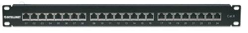 Intellinet Patch Panel, Cat6, FTP, 24-Port, 1U, Shielded, 90° Top-Entry Punch-Down Blocks, Black