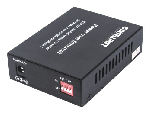 Intellinet Gigabit PoE+ Media Converter, 1 x 1000Base-T RJ45 Port to 1 x SFP Port, PoE+ Injector