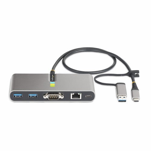StarTech.com 2-Port USB-C Hub with Ethernet and RS-232, Attached USB-C to USB-A Dongle, 100W PD Pass-Through, 2x USB-A 5Gbps, Gigabit Ethernet, RS232 Serial (FTDI)