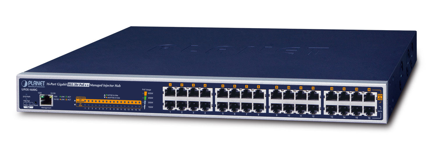 PLANET UPOE-1600G network switch Managed Gigabit Ethernet (10/100/1000) Power over Ethernet (PoE) 1U Blue