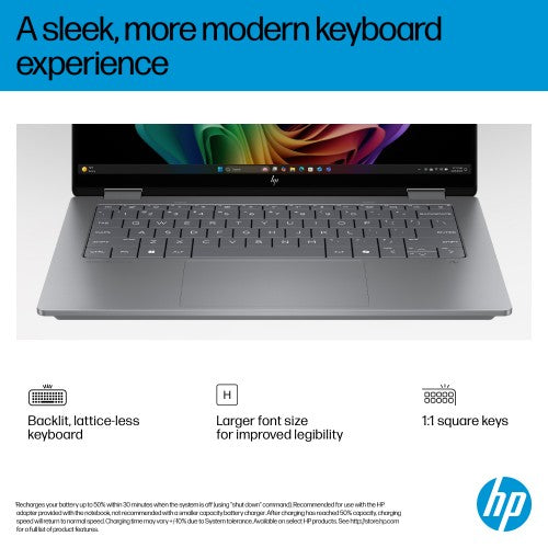 HP OmniBook X FlipNGAI 14-fm0001na Copilot+ PC Intel Core Ultra 7 256V Hybrid (2-in-1) 35.6 cm (14") Touchscreen 3K 16 GB LPDDR5x-SDRAM 1 TB SSD Wi-Fi 7 (802.11be) Windows 11 Home Silver