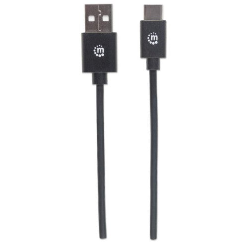 Manhattan USB-C to USB-A Cable, 2m, Male to Male, Black, 480 Mbps (USB 2.0), Hi-Speed USB, Lifetime Warranty, Equivalent to USB2AC2M
