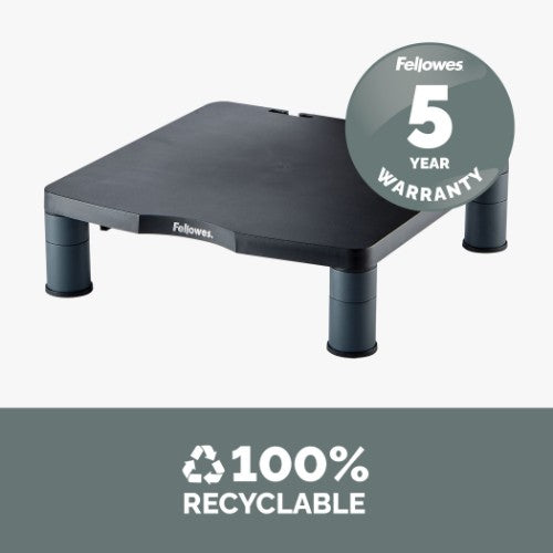 Fellowes Computer Monitor Stand with 3 Height Adjustments - Standard Monitor Riser with Cable Management - Ergonomic Adjustable Monitor Stand for Computers - Max Weight 27KG/Max Size 21" - Graphite