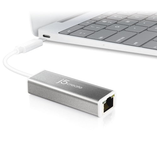j5create JCE133G USB-C™ to Gigabit Ethernet Adapter, Grey and White