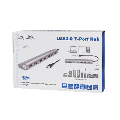 LogiLink UA0308 interface hub USB 3.2 Gen 1 (3.1 Gen 1) Type-A 5000 Mbit/s Grey