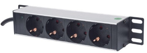 Intellinet 10" 1U Rackmount 4-Output Power Distribution Unit (PDU) EU CEE 7/3 Outlets, With Power Indicator, No Surge Protection, Built-in 1.8m Power Cord with EU CEE 7/4 Plug