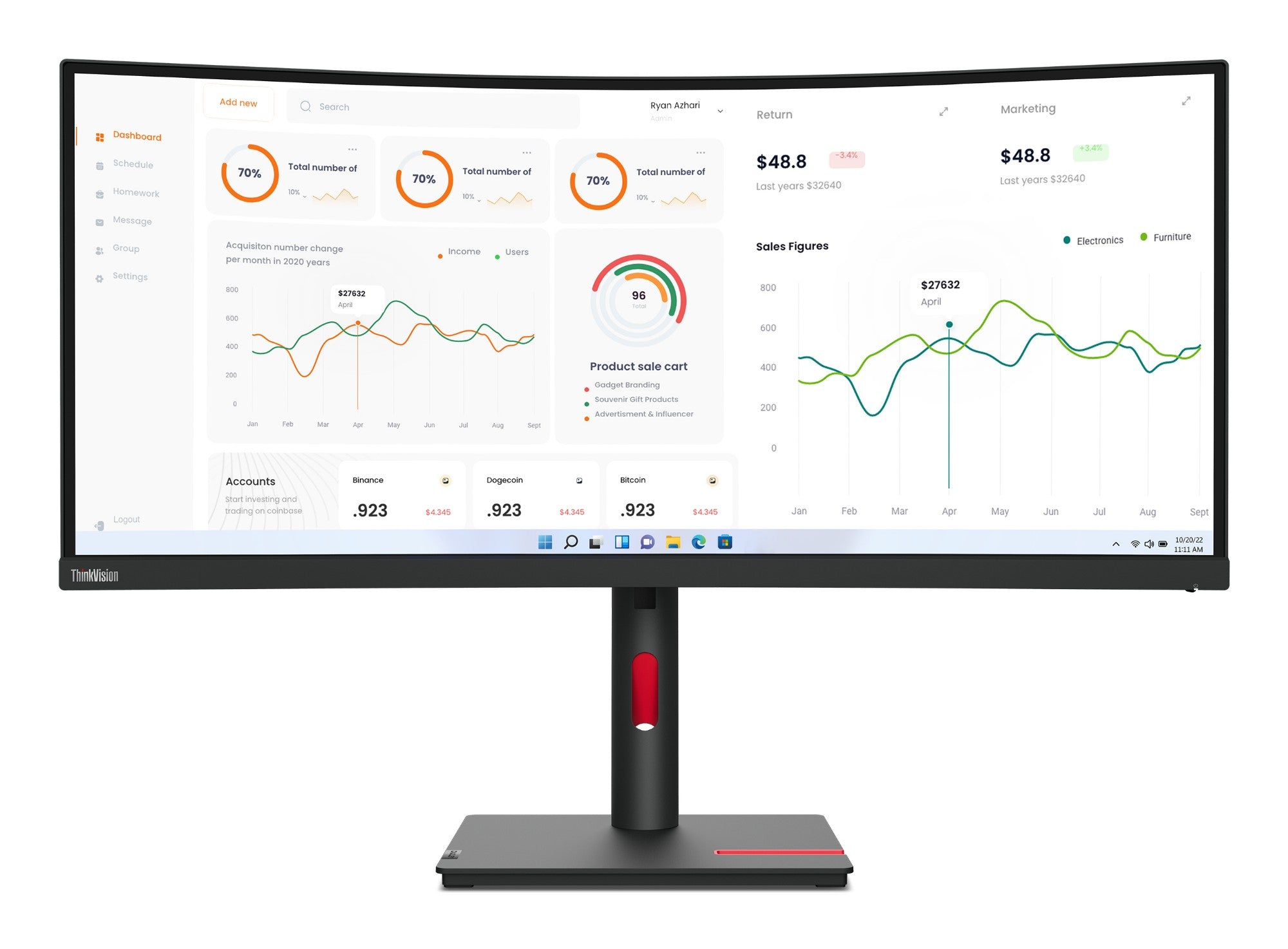 Lenovo ThinkVision T34w-30 LED display 86.4 cm (34") 3440 x 1440 pixels Wide Quad HD Black