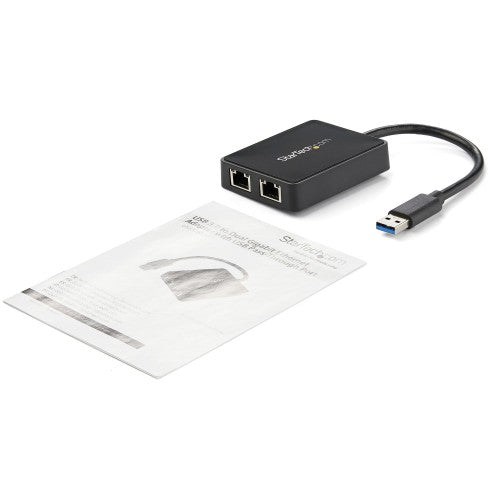 StarTech.com USB 3.0 to Dual Port Gigabit Ethernet Adapter NIC w/ USB Port