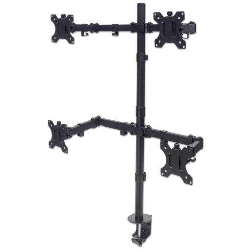 Manhattan Quad Desk Mount for TV & Monitors, For screens 10" to 27", Stand or Clamp Assembly, VESA compatability: 75x75 and 100x100mm - check the dimensions of the four mounting holes on back of screen to ensure it fits, Max 8kg (each), Black, Bracket
