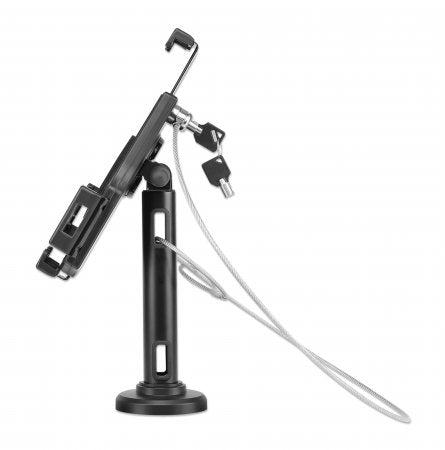 Manhattan iPad & Tablet Desk Stand, Lockable, Wall Mountable, Secure Anti-Theft, 7.9" to 10.5" tablets, 360° Rotation, +/- 70° Tilt, 330° Swivel, Black, Lifetime Warranty