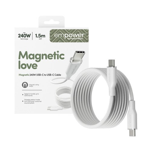 PanzerGlass empower™ by ® Magnetic 240W USB-C to USB-C Cable | USB 2.0 | 1.5M | Silver White