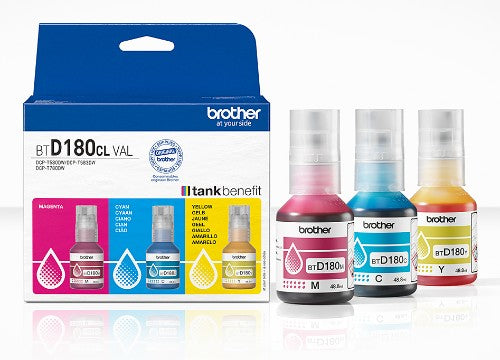 Brother BT-D180CLVAL Ink bottle Multipack C,M,Y, 3x5K pages ISO/IEC 19752 48.8ml Pack=3 for Brother DCP-T 580 DW