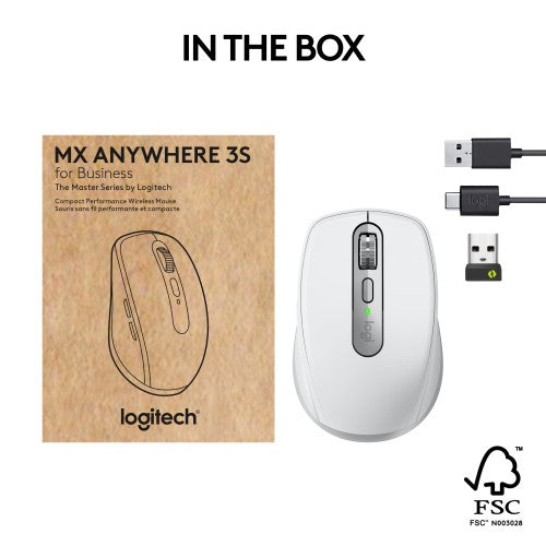 Logitech MX Anywhere 3S for Business mouse Office Right-hand RF Wireless + Bluetooth Laser 8000 DPI