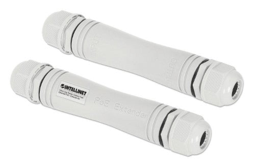 Intellinet Ultra Long Range Outdoor Fast Ethernet PoE+ Extender Kit Extends PoE up to 1000 m (3280 ft.), One PD Port up to 95 W, IEEE 802.3bt (4PPoE) Compatible, IP67 Waterproof and Dustproof, Set of Two Modules, Plastic, Gray