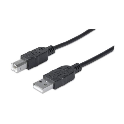 Manhattan USB-A to USB-B Cable, 1.8m, Male to Male, Black, 480 Mbps (USB 2.0), Hi-Speed USB, Lifetime Warranty, Equivalent to USB2HAB2M (except 20cm shorter).