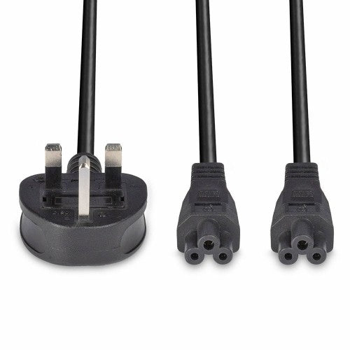 Lindy 2.5m UK 3 Pin Plug To IEC 2 x C5 Splitter Extension Cable, Black