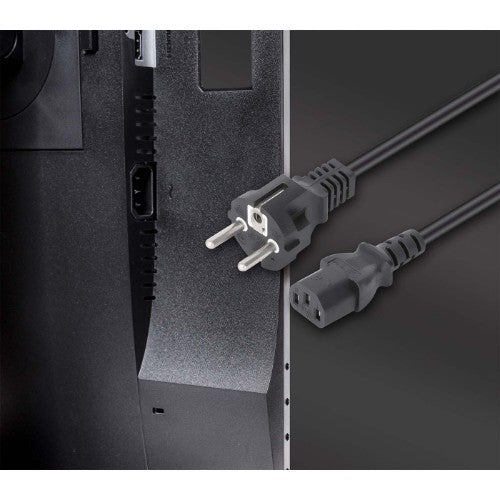 Manhattan Mains Power Cord/Cable, Euro 2-pin plug (CEE 7/4 Schuko) to C13 Female (kettle lead), 5m, 10A, Black, Lifetime Warranty