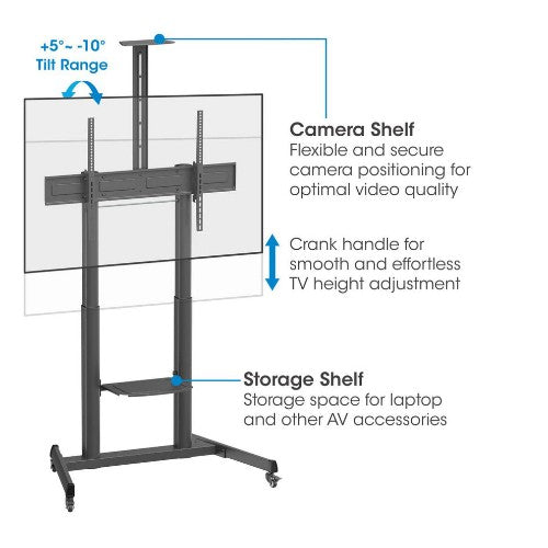 Manhattan Trolley Mount Stand for TV & Monitors (crank handle height adjust), For screens: 37" to 120",VESA compatability:all between 200x200 to 1000x600mm -check the dimensions of the four mounting holes on back of screen to ensure it fits,Max 120kg,1180