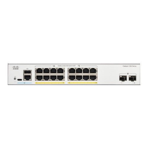 Cisco Catalyst 1300-16FP-2G Managed Switch, 16 Port GE, Full PoE, 2x1GE SFP, Limited Lifetime Protection (C1300-16FP-2G)