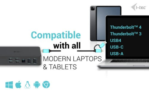 i-tec USB 3.0 / USB-C / Thunderbolt 3 Professional Dual 4K Display Docking Station Generation 2 + Power Delivery 100W