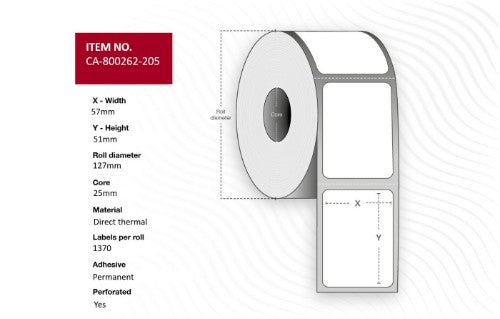 Capture CA-800262-205 printer label White