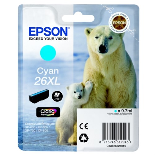 Epson C13T26324012/26XL Ink cartridge cyan high-capacity XL, 700 pages 9,7ml for Epson XP 600
