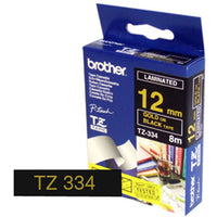 Brother TZE-334 DirectLabel gold on black Laminat 12mm x 8m for Brother P-Touch TZ 3.5-18mm/6-12mm/6-18mm/6-24mm/6-36mm