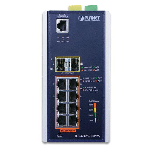 PLANET IGS-6325-8UP2S network switch Managed L3 Gigabit Ethernet (10/100/1000) Power over Ethernet (PoE) Aluminium, Black