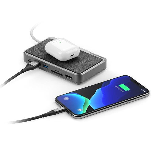 ALOGIC USB-C Dock Wave | ALL-IN-ONE / USB-C Hub with Power Delivery, Power Bank & Wireless Charger - Space Grey