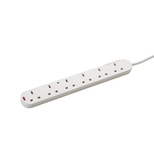 connektgear 5m 6 Way Surge Protected Extension Block - UK Plug to 6 x UK Sockets - White