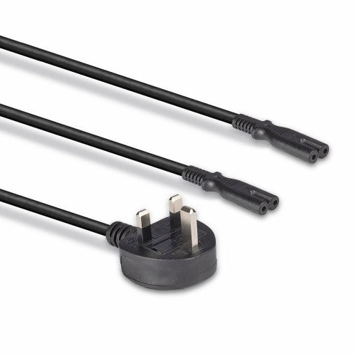 Lindy 2.5m UK 3 Pin Plug to 2 x IEC C7 Splitter Extension Cable, Black