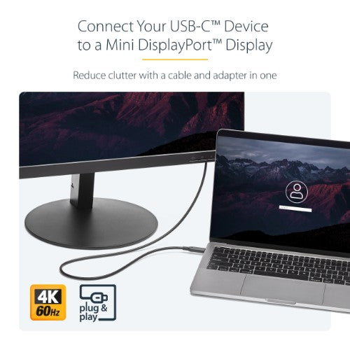 StarTech.com 1 m (3.3 ft.) USB-C to Mini DisplayPort Cable - 4K 60Hz - Black