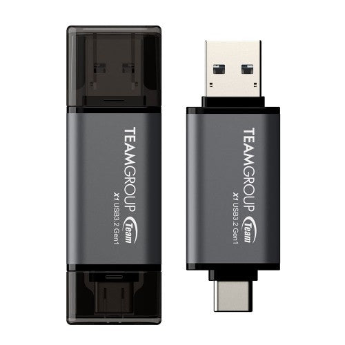 Team Group X1 USB 3.2 Gen1 USB flash drive 256 GB USB Type-A / USB Type-C 3.2 Gen 1 (3.1 Gen 1) Black, Grey