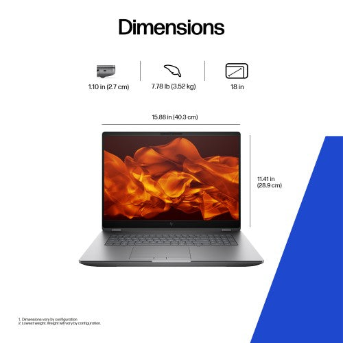 HP ZBook Fury G1i Wolf Pro Security Edition Intel Core Ultra 9 285HX Mobile workstation 45.7 cm (18") WQXGA 128 GB DDR5-SDRAM 1 TB SSD NVIDIA RTX PRO 4000 Blackwell Wi-Fi 7 (802.11be) Windows 11 Pro AI Workstation, AI PC Silver
