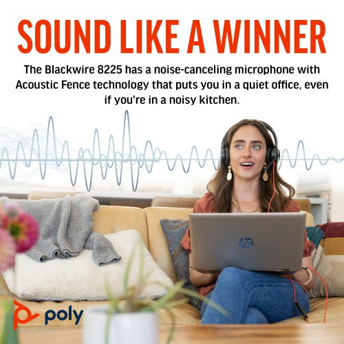 HP Poly Blackwire 8225 Stereo Microsoft Teams Certified USB-C Headset +USB-C/A Adapter