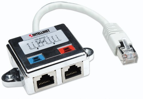 Intellinet 2-Port Modular Distributor, Cat5e, FTP, allows two RJ45 ports to share one Cat5e network cable