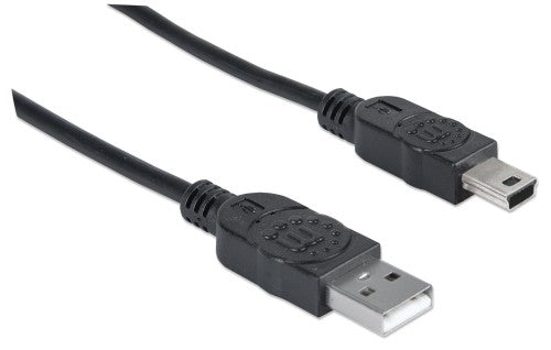 Manhattan USB-A to Mini-USB Cable, 1.8m, Male to Male, Black, 480 Mbps (USB 2.0), Hi-Speed USB, Lifetime Warranty, Equivalent to USB2HABM2M (except 20cm shorter)
