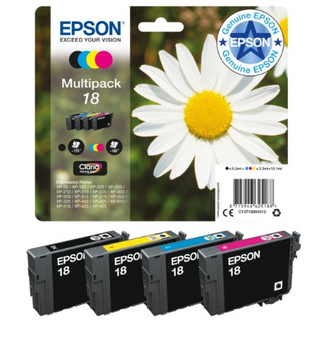 Epson C13T18064012/18 Ink cartridge multi pack Bk,C,M,Y 175pg + 3x180pg, 1x 5ml + 3x 3ml Pack=4 for Epson XP 30