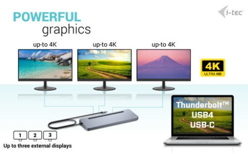i-tec USB-C Metal Ergonomic 3x 4K Display Docking Station + Power Delivery 100 W
