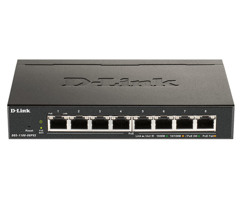 D-Link DGS-1100-08PV2 Managed L2/L3 Gigabit Ethernet (10/100/1000) Power over Ethernet (PoE) Black